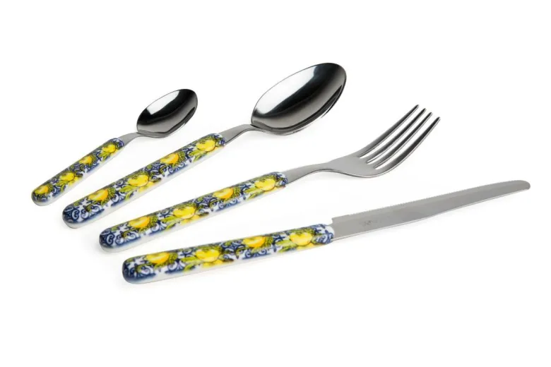 Posate, 24 pezzi, acciaio inox, multicolore, con limoni
