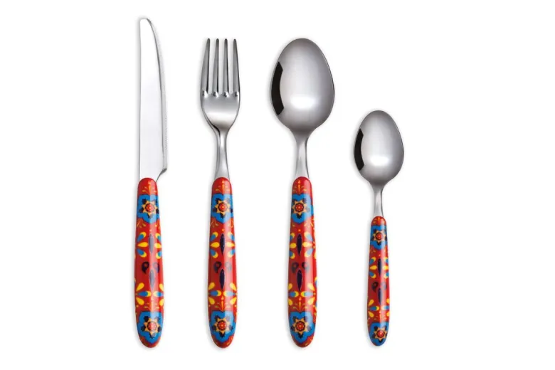 Posate, 24 pezzi, acciaio inox, multicolore, stile messicano