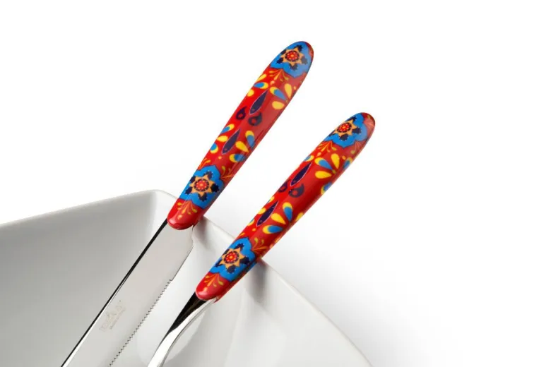 Posate, 24 pezzi, acciaio inox, multicolore, stile messicano