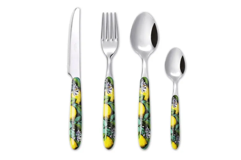 Posate, 24 pezzi, acciaio inox, multicolore, con limoni
