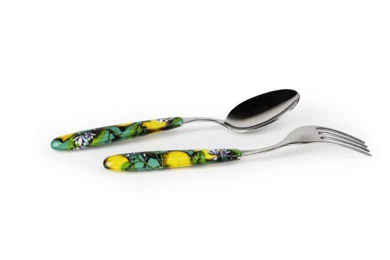 Posate, 24 pezzi, acciaio inox, multicolore, con limoni