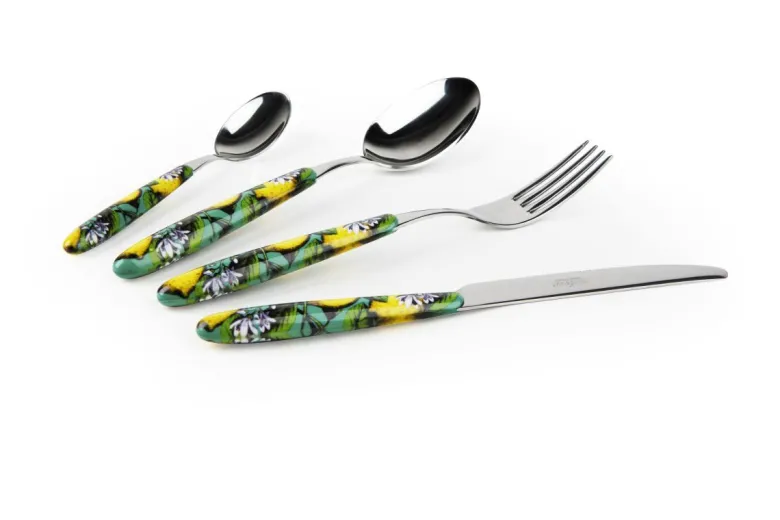 Posate, 24 pezzi, acciaio inox, multicolore, con limoni
