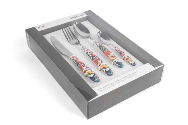 Posate, 24 pezzi, acciaio inox, multicolore, stile tropicale