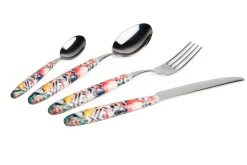 Posate, 24 pezzi, acciaio inox, multicolore, stile tropicale