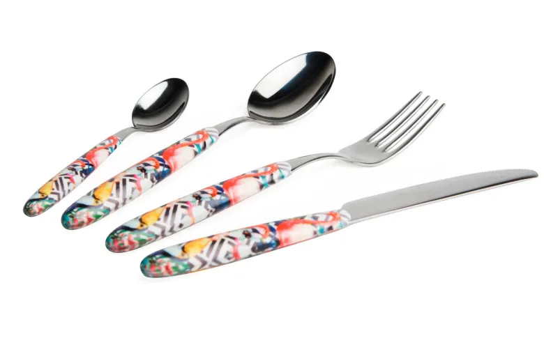 Posate, 24 pezzi, acciaio inox, multicolore, stile tropicale