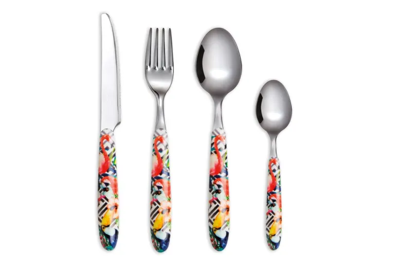 Posate, 24 pezzi, acciaio inox, multicolore, stile tropicale