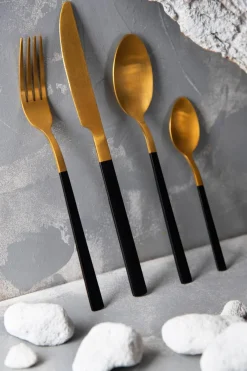 Posate, 16 pezzi, acciaio inox, oro/nero