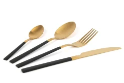Posate, 16 pezzi, acciaio inox, oro/nero