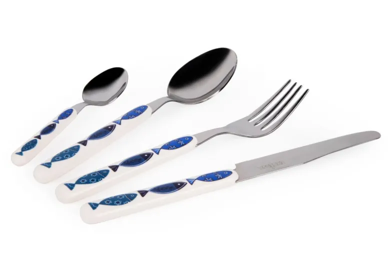 Posate, 24 pezzi, acciaio inox, pesci blu