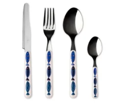 Posate, 24 pezzi, acciaio inox, pesci blu