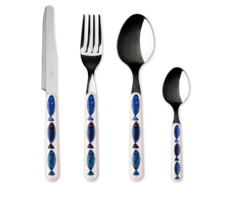 Posate, 24 pezzi, acciaio inox, pesci blu