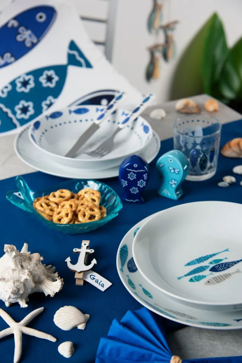 Posate, 24 pezzi, acciaio inox, pesci blu