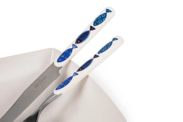 Posate, 24 pezzi, acciaio inox, pesci blu