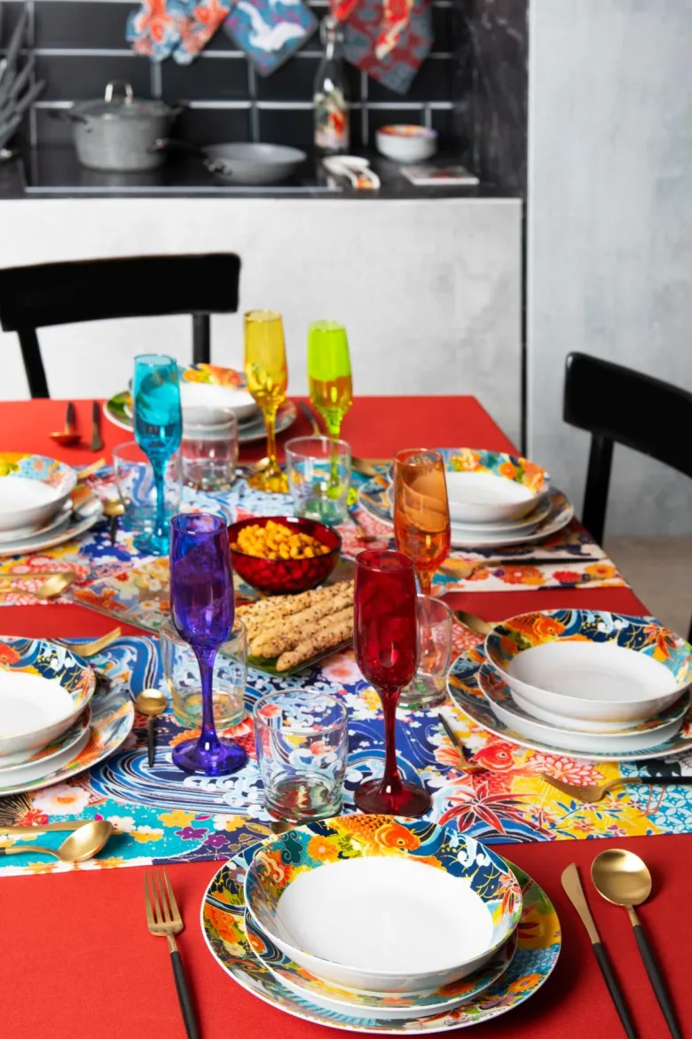 Posate, 24 pezzi, acciaio inox, stile orientale, nero e oro