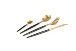 Posate, 24 pezzi, acciaio inox, stile orientale, nero e oro