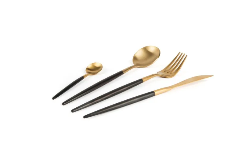 Posate, 24 pezzi, acciaio inox, stile orientale, nero e oro
