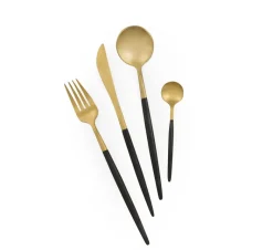 Posate, 24 pezzi, acciaio inox, stile orientale, nero e oro