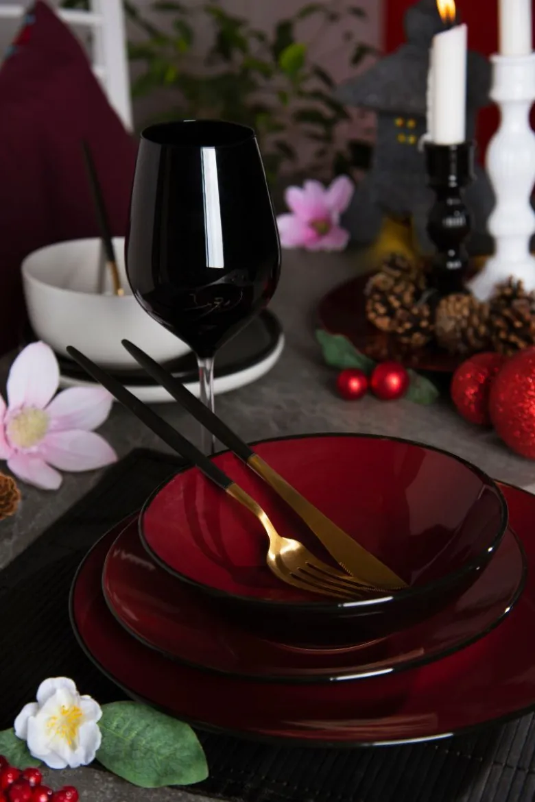 Posate, 24 pezzi, acciaio inox, stile orientale, nero e oro