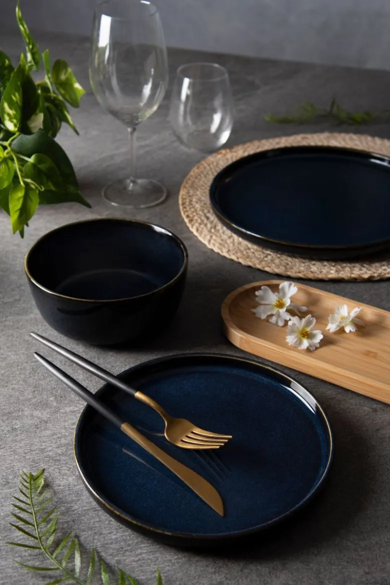 Posate, 24 pezzi, acciaio inox, stile orientale, nero e oro