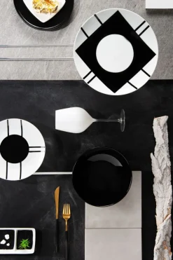 Posate, 24 pezzi, acciaio inox, stile orientale, nero e oro