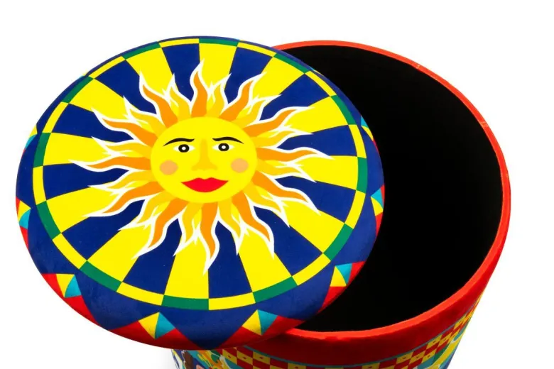 Pouf con contenitore, imbottito, stile siciliano