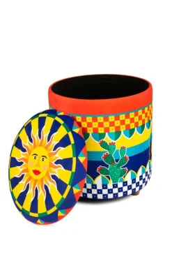 Pouf con contenitore, imbottito, stile siciliano