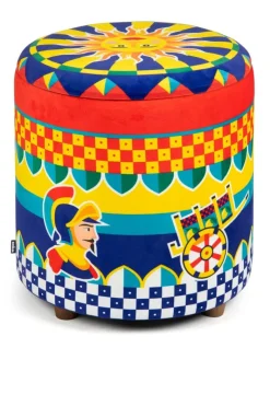 Pouf con contenitore, imbottito, stile siciliano