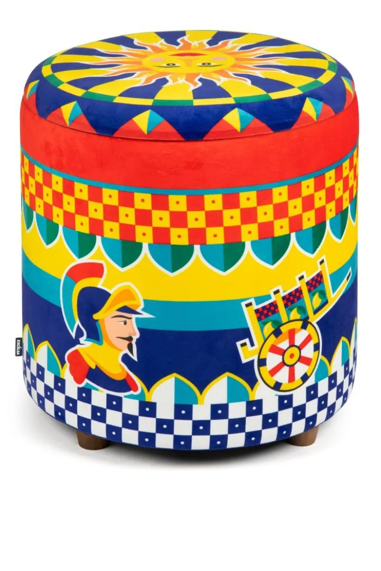 Pouf con contenitore, imbottito, stile siciliano