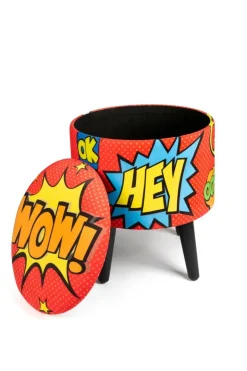 Pouf con contenitore, imbottito, fantasia pop