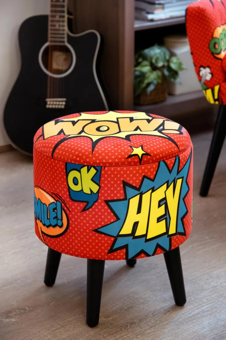 Pouf con contenitore, imbottito, fantasia pop