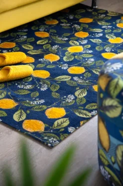 Pouf con contenitore, imbottito, con limoni