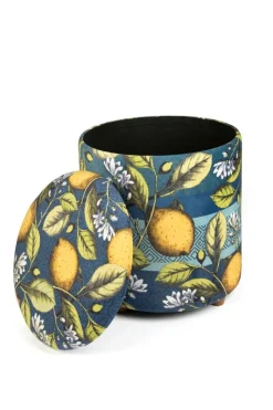 Pouf con contenitore, imbottito, con limoni