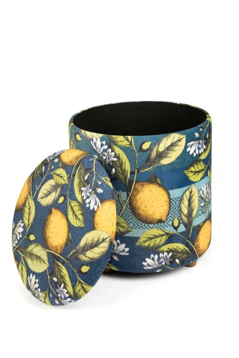 Pouf con contenitore, imbottito, con limoni