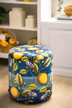 Pouf con contenitore, imbottito, con limoni