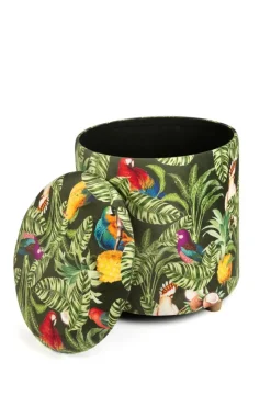 Pouf con contenitore, imbottito, tropicale, multicolore