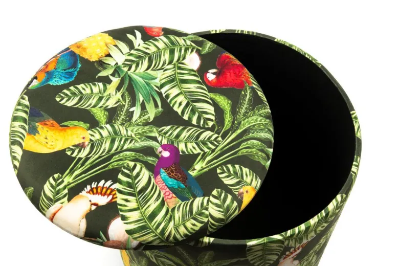 Pouf con contenitore, imbottito, tropicale, multicolore