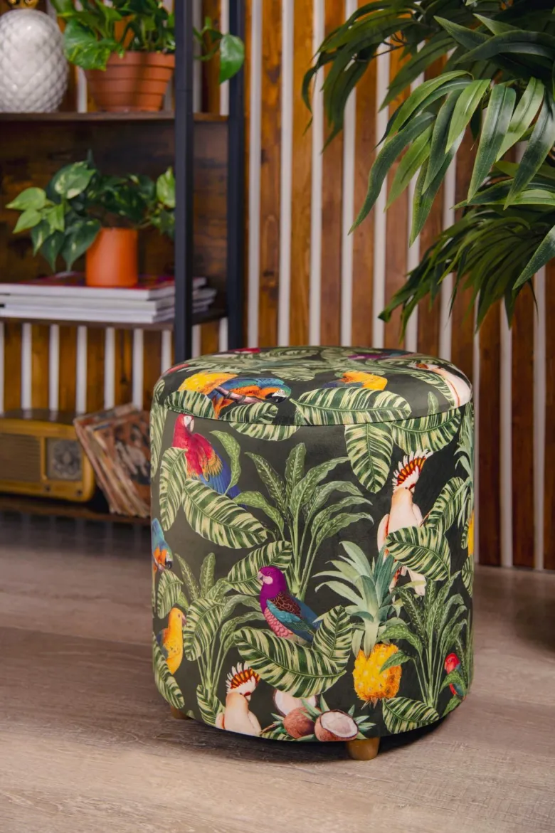 Pouf con contenitore, imbottito, tropicale, multicolore