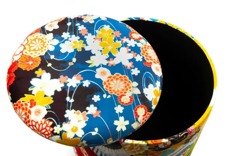 Pouf con contenitore, imbottito, orientale, multicolore