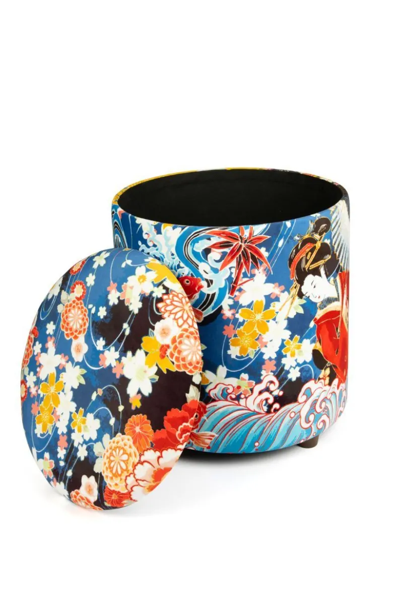 Pouf con contenitore, imbottito, orientale, multicolore