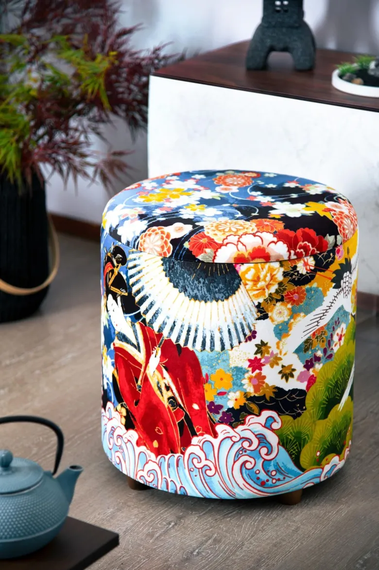 Pouf con contenitore, imbottito, orientale, multicolore
