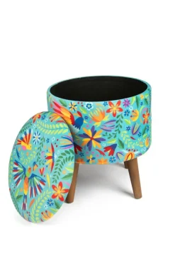 Pouf con contenitore, imbottito, fantasia fiori messicani