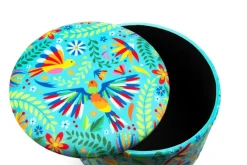 Pouf con contenitore, imbottito, fantasia fiori messicani