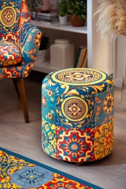 Pouf con contenitore, imbottito, fantasia siciliana