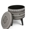 Pouf con contenitore, imbottito, etnico, bianco e nero