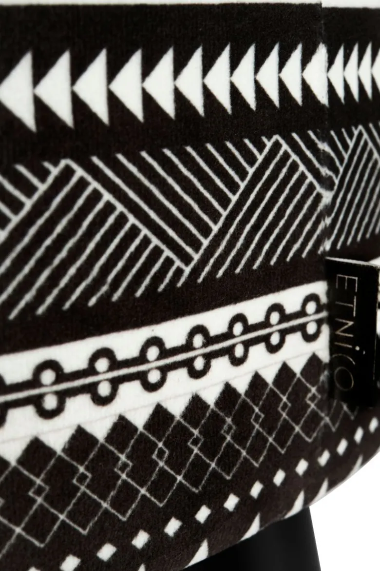 Pouf con contenitore, imbottito, etnico, bianco e nero