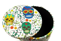 Pouf con contenitore, imbottito, con teschi
