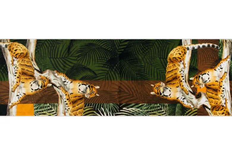 Runner jungle, leopardi e felci, 100% cotone, 50x160 cm