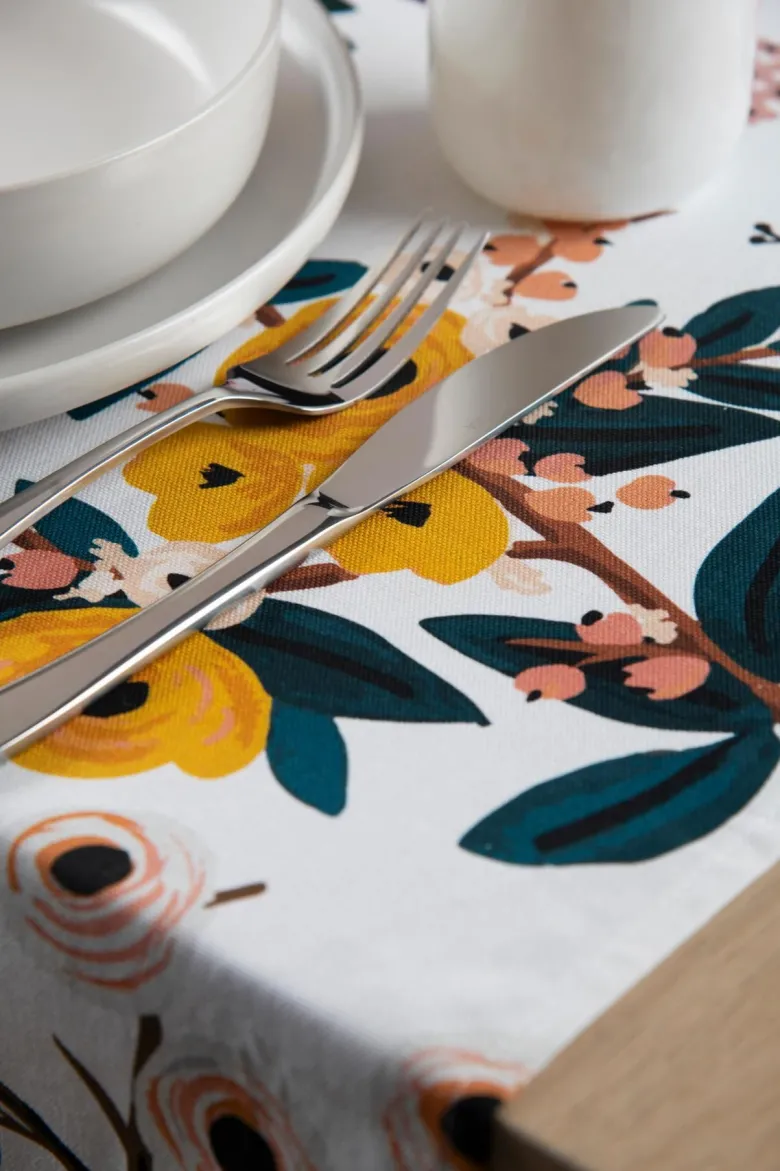 Runner, multicolore, con fiori, 100% cotone, 45x140 cm