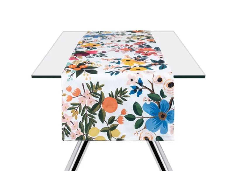 Runner, multicolore, con fiori, 100% cotone, 45x140 cm