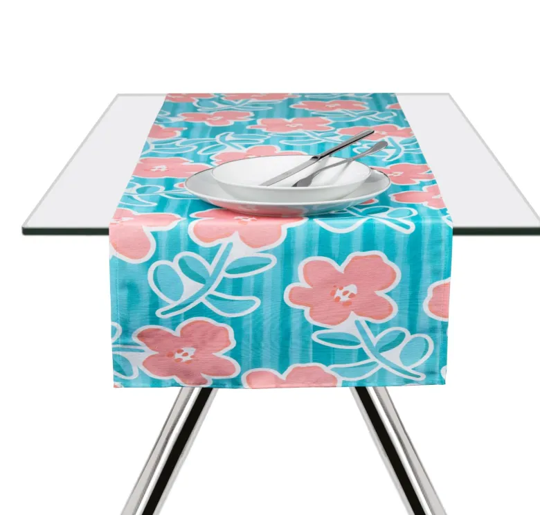 Runner, multicolore, con fiori, 100% cotone, 45x140 cm
